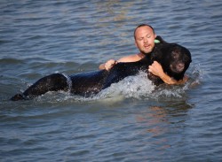 Биолог спаси собственоръчно 180 килограмова мечка от удавяне