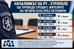Началникът на РУ – Етрополе ще проведе срещи с жителите на четири села през октомври